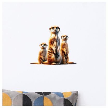 Three Meerkats Standing Together Brown Vinyl Sticker Decal.