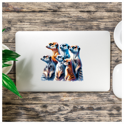 Six Meerkats Standing Together Orange Vinyl Sticker Decal.
