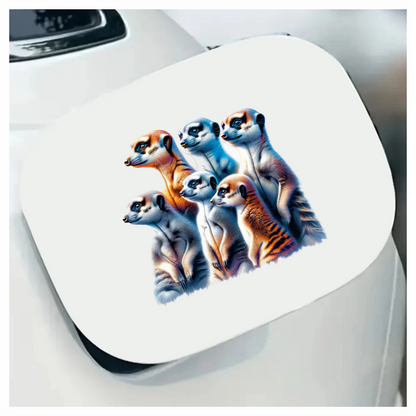 Six Meerkats Standing Together Orange Vinyl Sticker Decal.