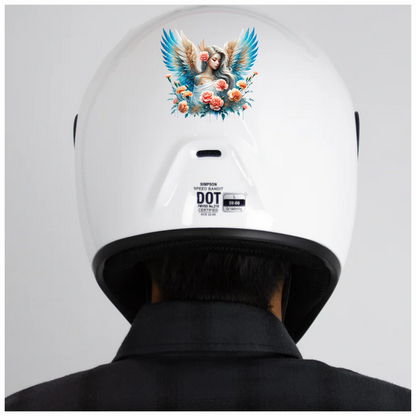 Angel With Blue Wings And Flowers Vinyl Sticker Decal.