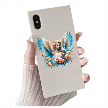 Angel With Blue Wings And Flowers Vinyl Sticker Decal.