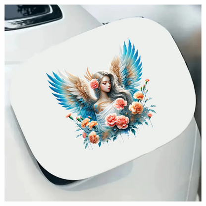 Angel With Blue Wings And Flowers Vinyl Sticker Decal.