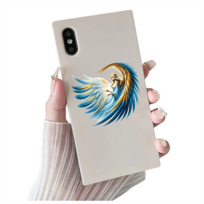 Angel With Blue Wings Gracefully Flying Vinyl Sticker Decal.