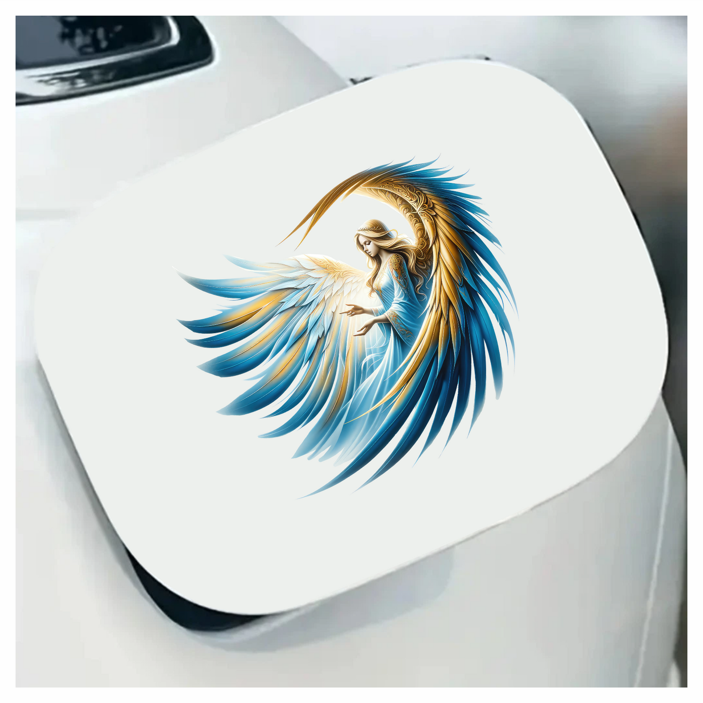 Angel With Blue Wings Gracefully Flying Vinyl Sticker Decal.