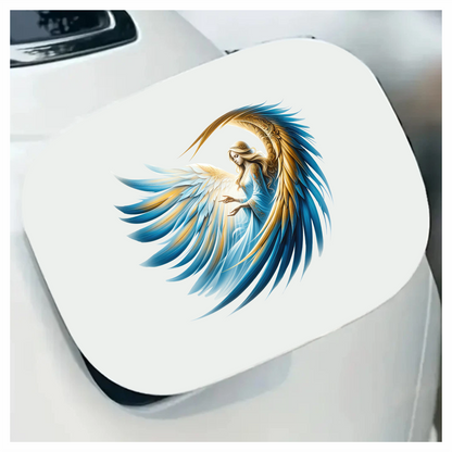 Angel With Blue Wings Gracefully Flying Vinyl Sticker Decal.