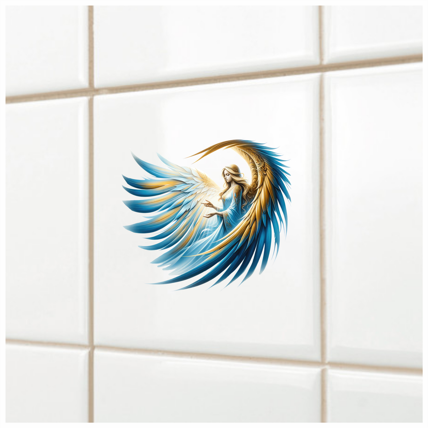 Angel With Blue Wings Gracefully Flying Vinyl Sticker Decal.