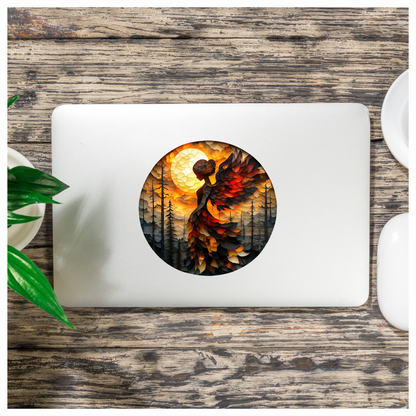 Red Winged Silhouette Sunset Art Vinyl Sticker Decal
