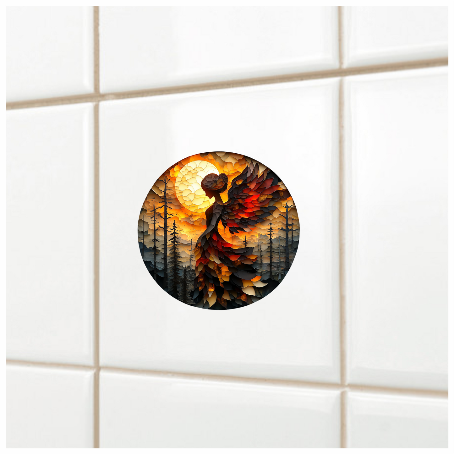 Red Winged Silhouette Sunset Art Vinyl Sticker Decal
