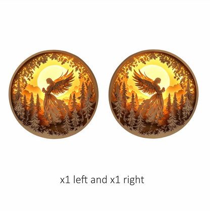 Golden Angel Silhouette Forest Sunset Vinyl Sticker Decal