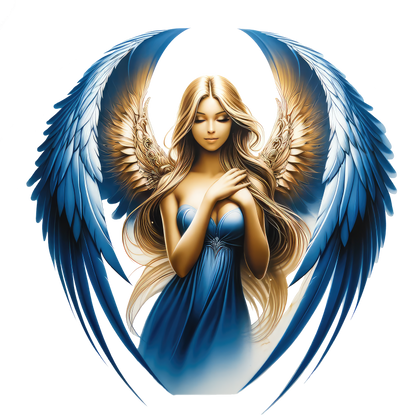 Angel with blue wings and a blue dress on a white background vinyl sticker.