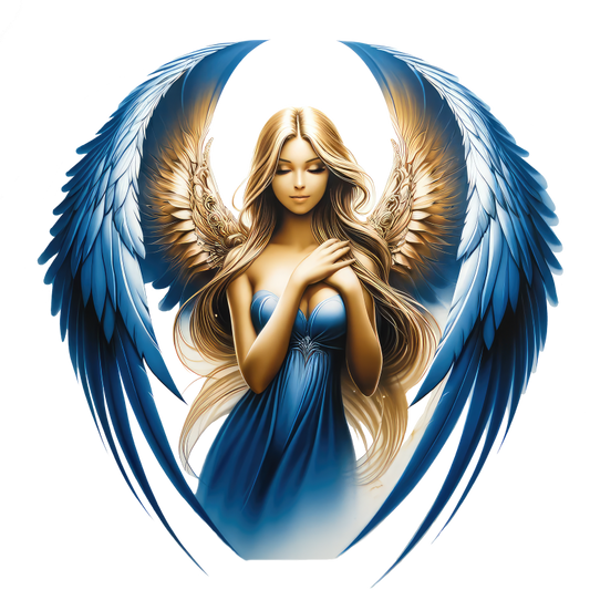 Angel with blue wings and a blue dress on a white background vinyl sticker.