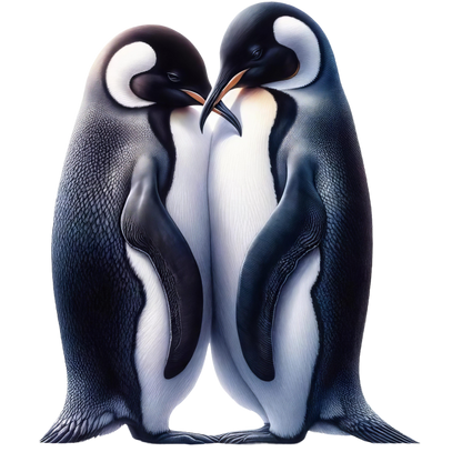 Two penguins facing each other on a white background vinyl sticker.