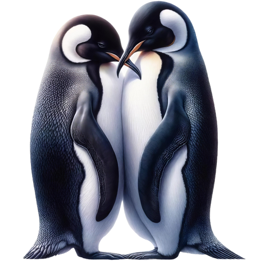 Two penguins facing each other on a white background vinyl sticker.