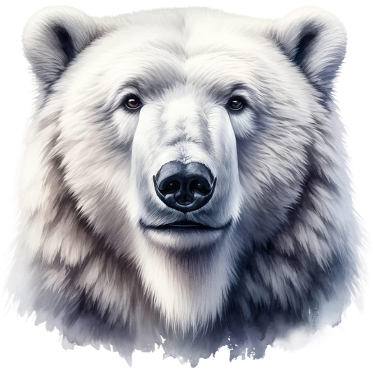 Close-up of a bear's face with a white background vinyl sticker.