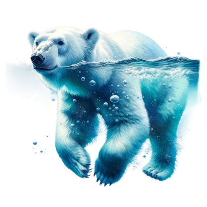 Polar bear emerging from water with a blue tint vinyl sticker.