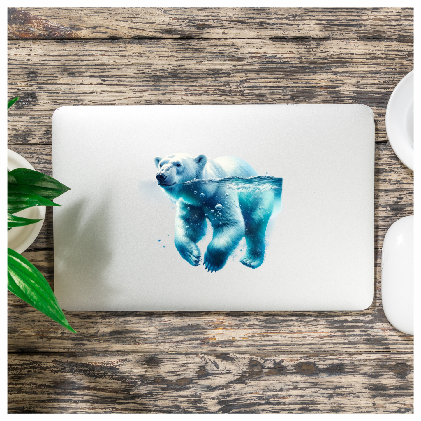 White Polar Bear Swimming Underwater Vinyl Sticker Decal