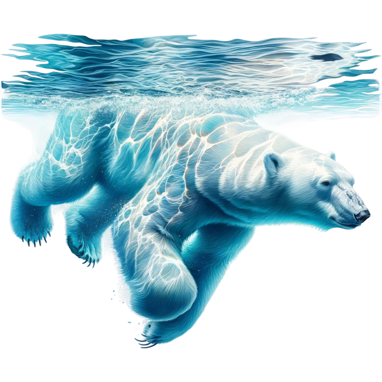 Polar bear swimming underwater with a blue tint vinyl sticker.