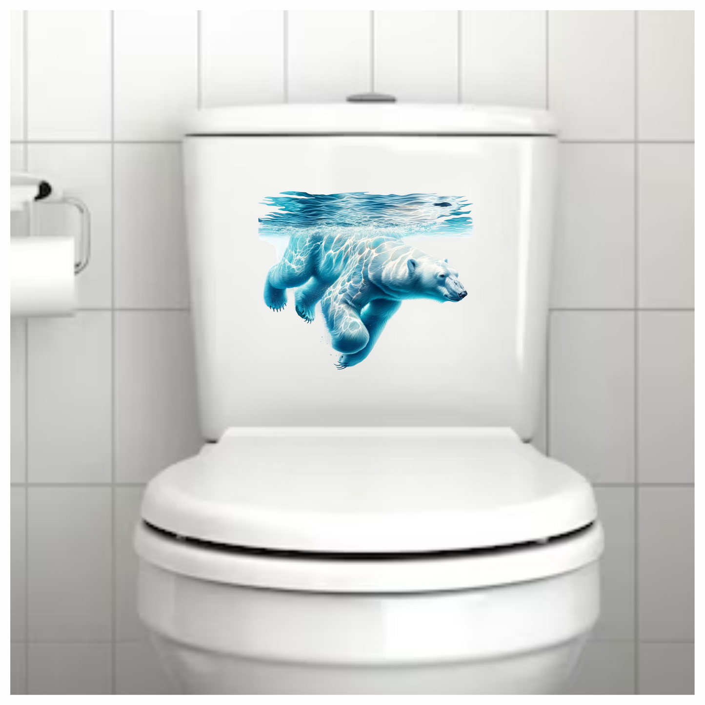 White Polar Bear Underwater Swimming Vinyl Sticker Decal.
