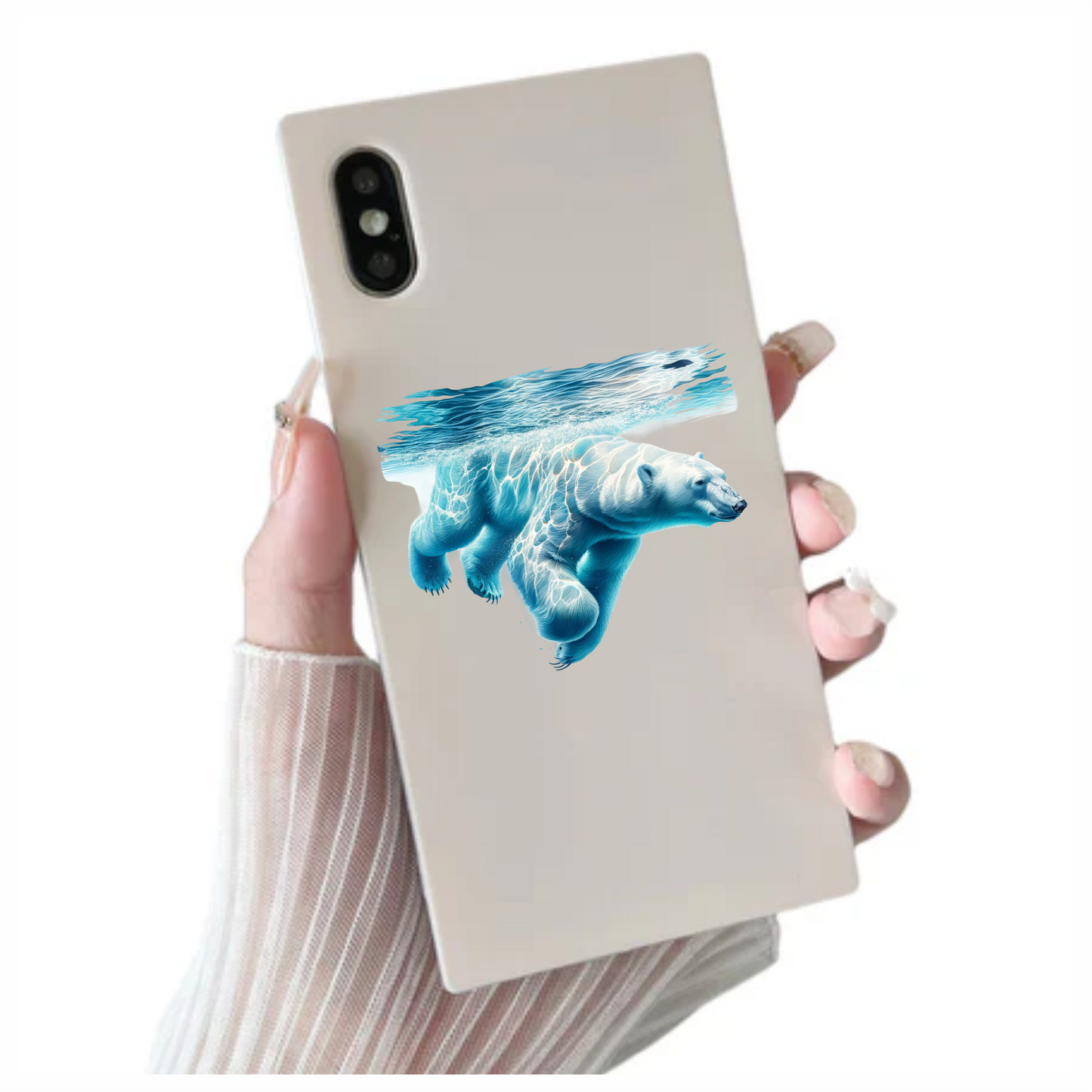 White Polar Bear Underwater Swimming Vinyl Sticker Decal.