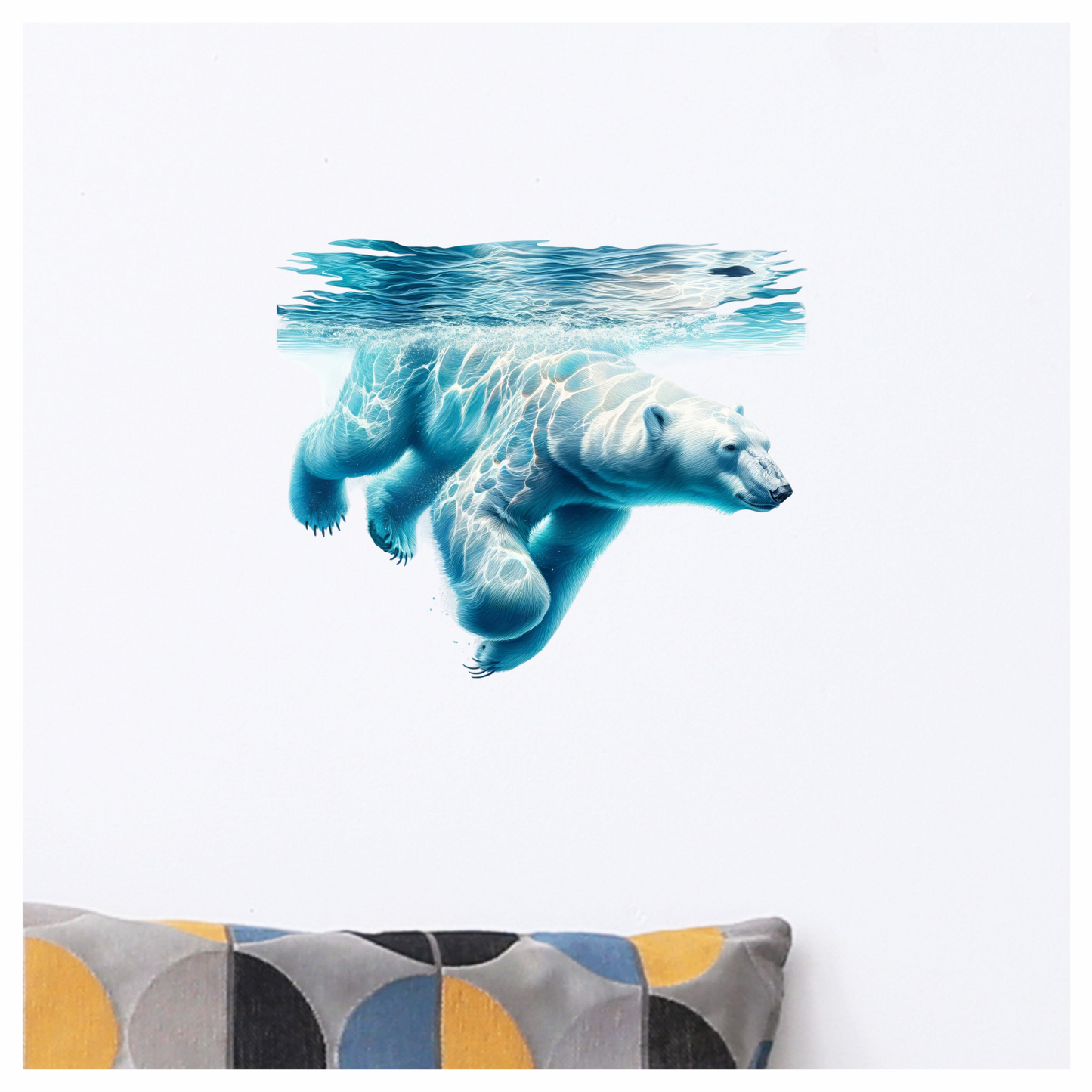 White Polar Bear Underwater Swimming Vinyl Sticker Decal.
