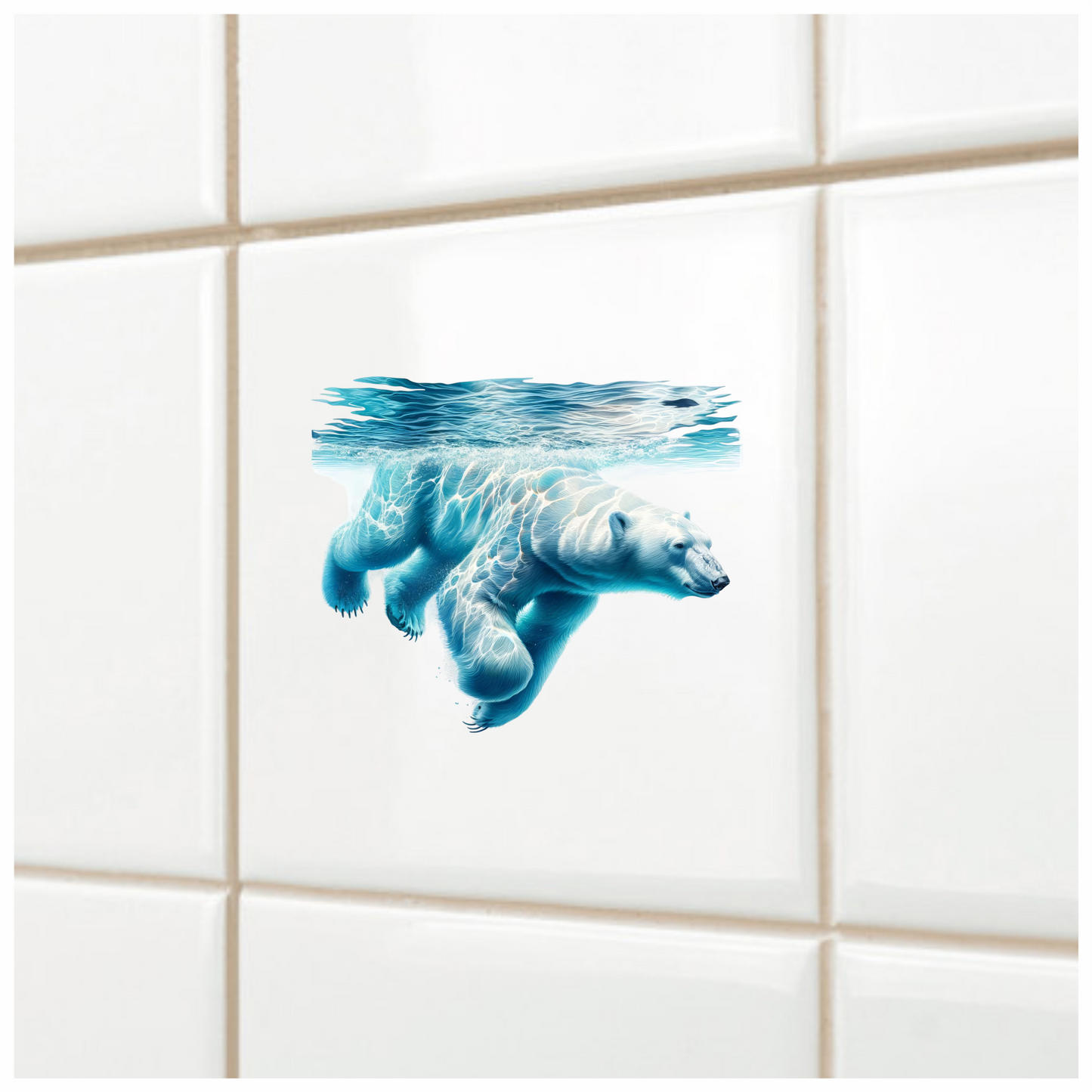 White Polar Bear Underwater Swimming Vinyl Sticker Decal.