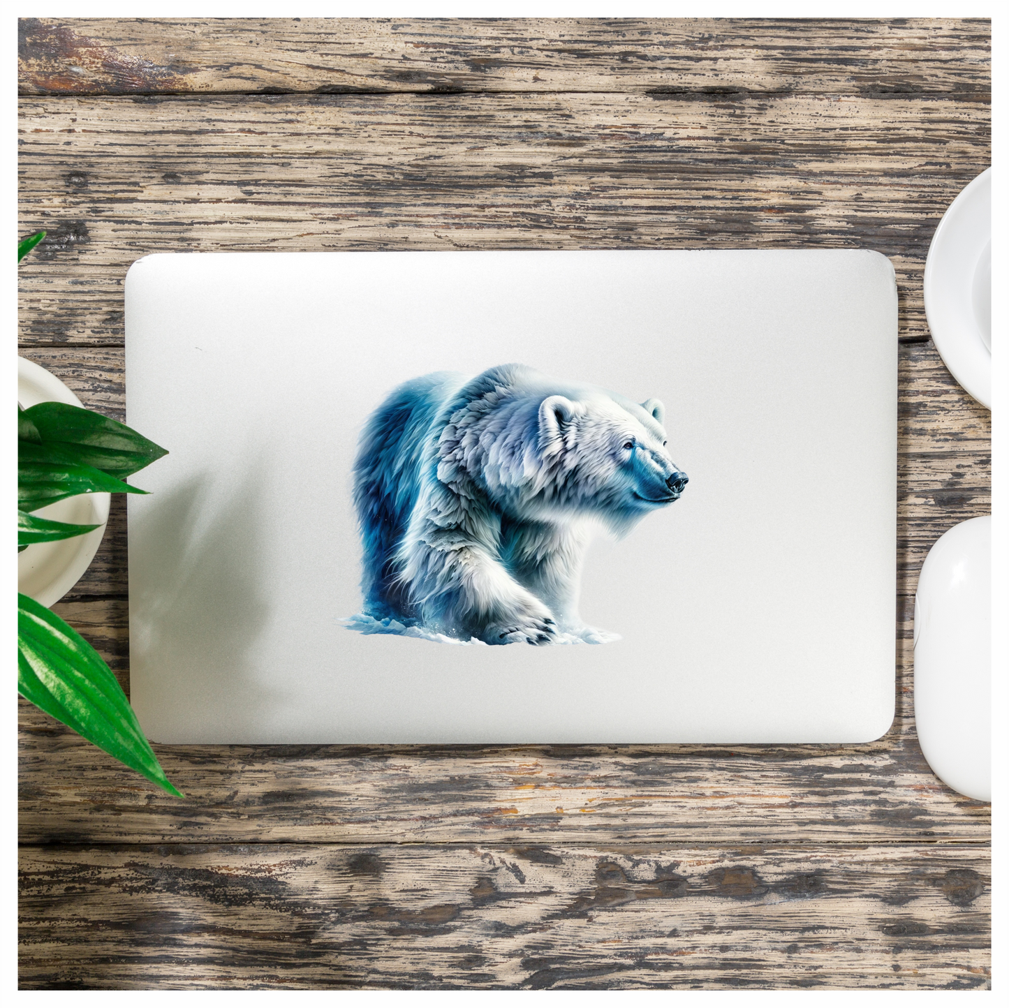White Polar Bear Walking On Ice Vinyl Sticker Decal.