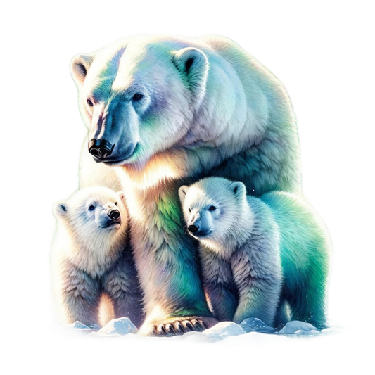 Polar bear with two cubs on a snowy background inyl stcker.
