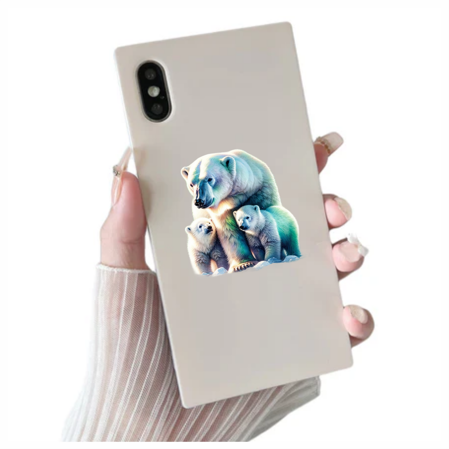 White Polar Bear With Cubs Vinyl Sticker Decal.