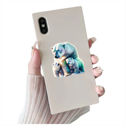 White Polar Bear With Cubs Vinyl Sticker Decal.