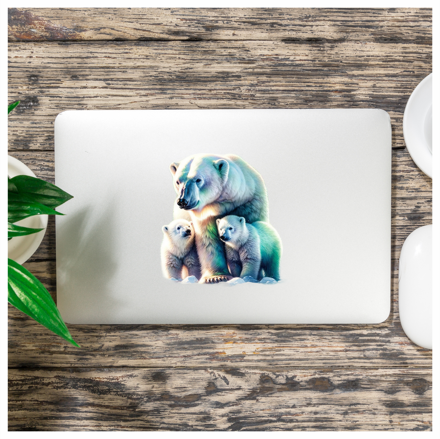 White Polar Bear With Cubs Vinyl Sticker Decal.