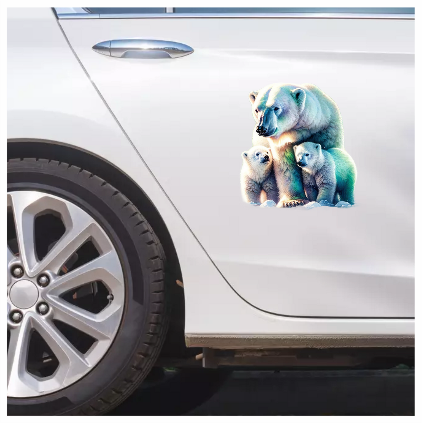 White Polar Bear With Cubs Vinyl Sticker Decal.