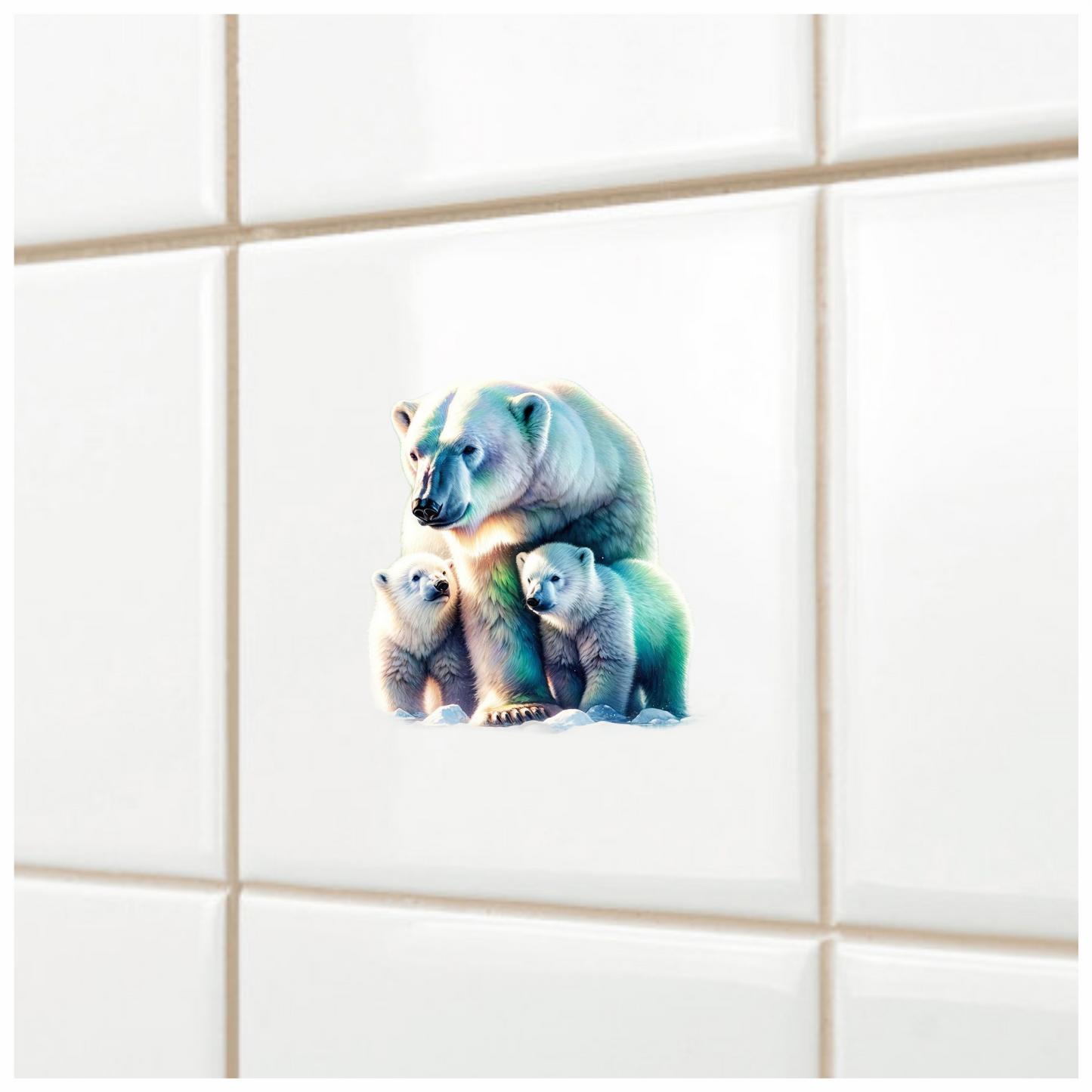 White Polar Bear With Cubs Vinyl Sticker Decal.