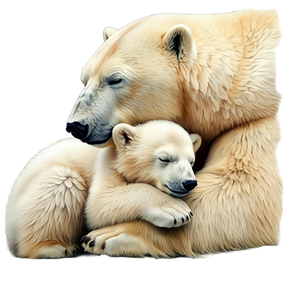 White Polar Bear Cub Hugging Mother Vinyl Sticker Decal