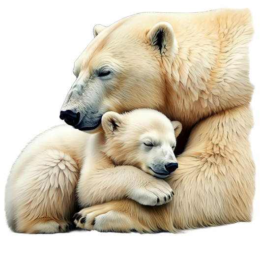 White Polar Bear Cub Hugging Mother Vinyl Sticker Decal