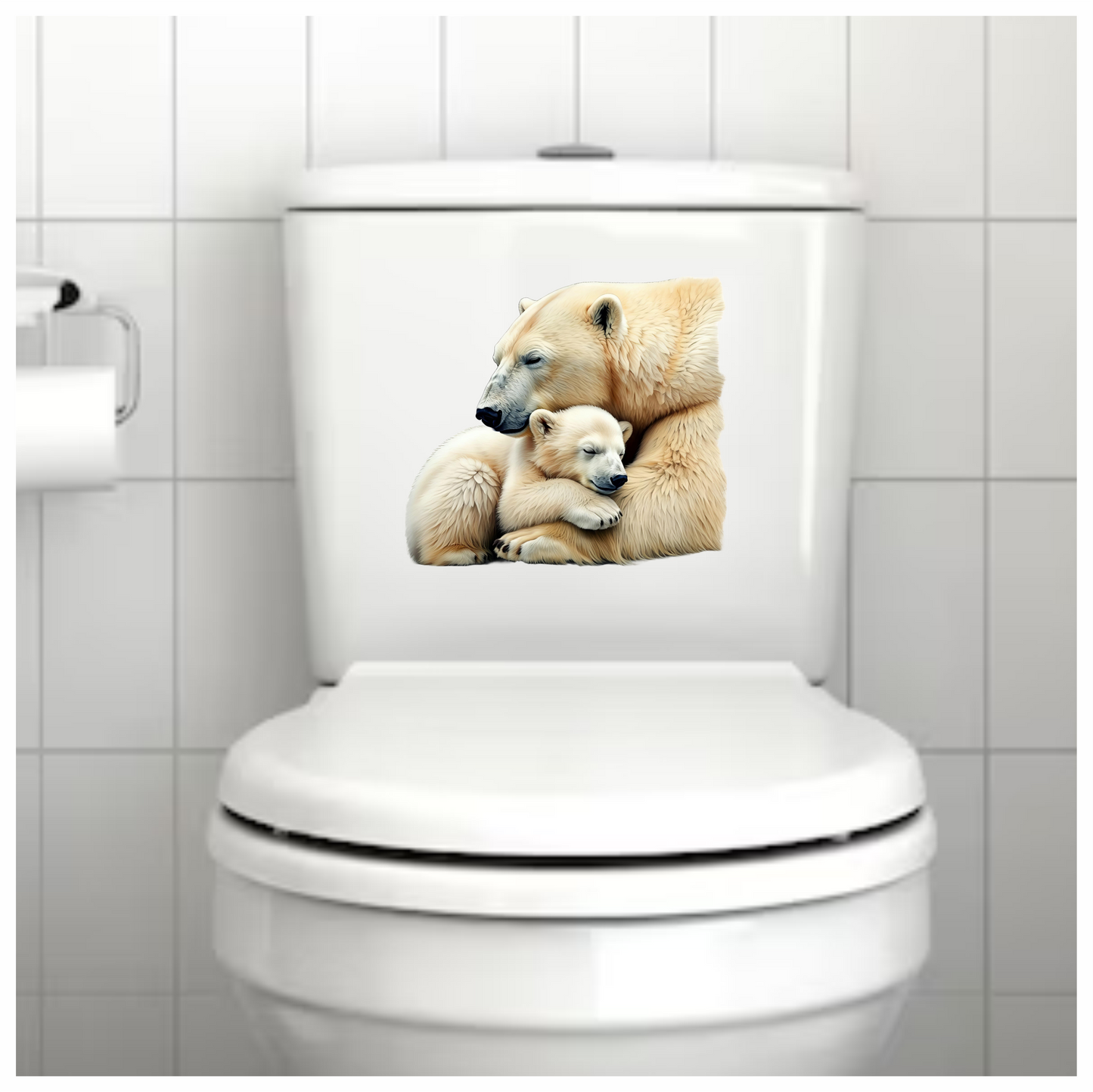 White Polar Bear Cub Hugging Mother Vinyl Sticker Decal