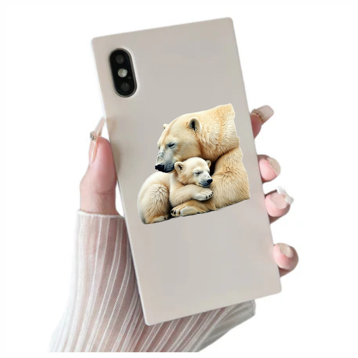 White Polar Bear Cub Hugging Mother Vinyl Sticker Decal