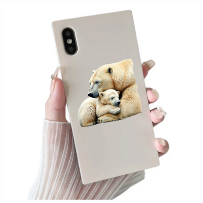 White Polar Bear Cub Hugging Mother Vinyl Sticker Decal