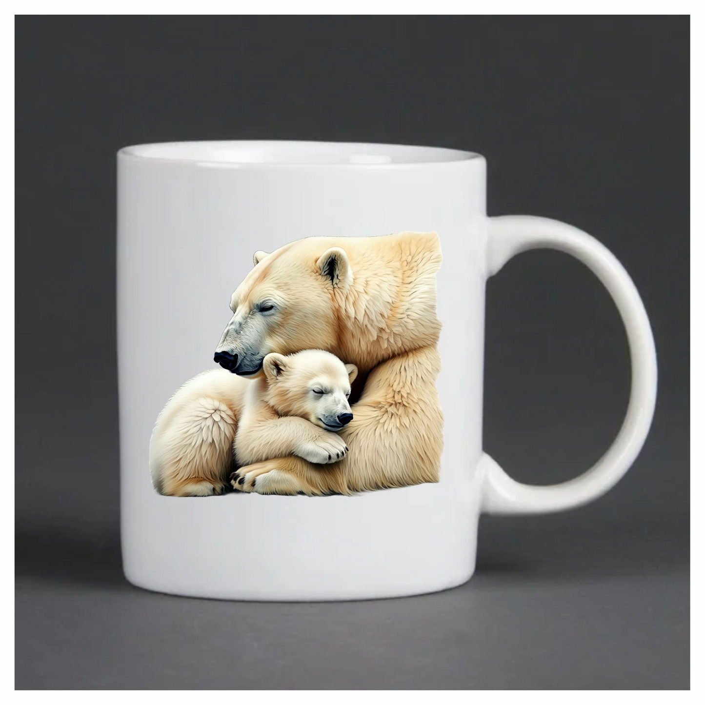 White Polar Bear Cub Hugging Mother Vinyl Sticker Decal