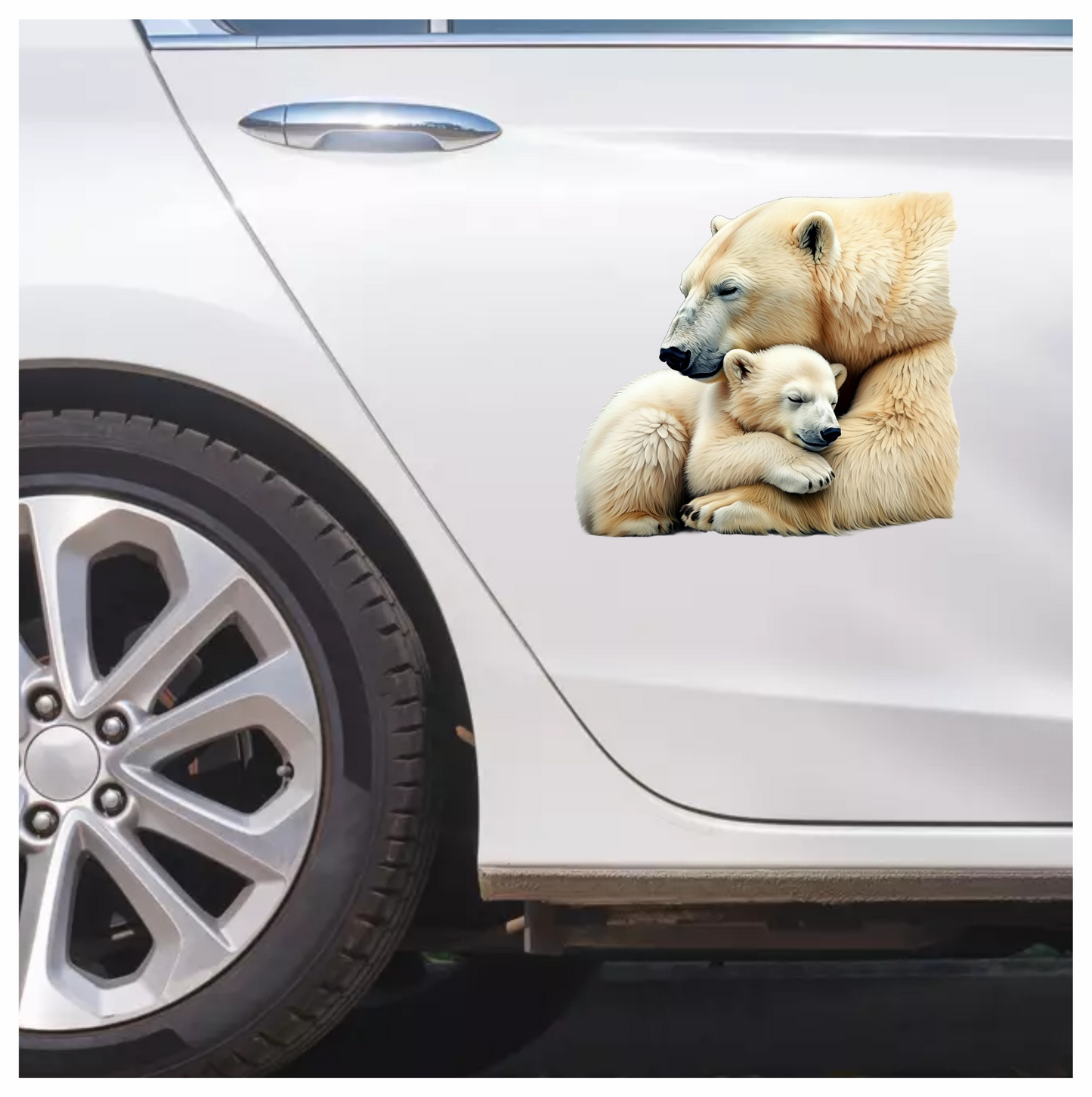 White Polar Bear Cub Hugging Mother Vinyl Sticker Decal