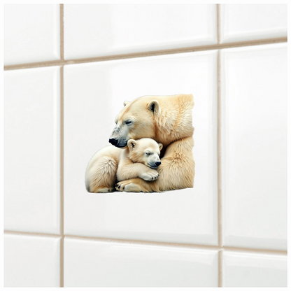 White Polar Bear Cub Hugging Mother Vinyl Sticker Decal