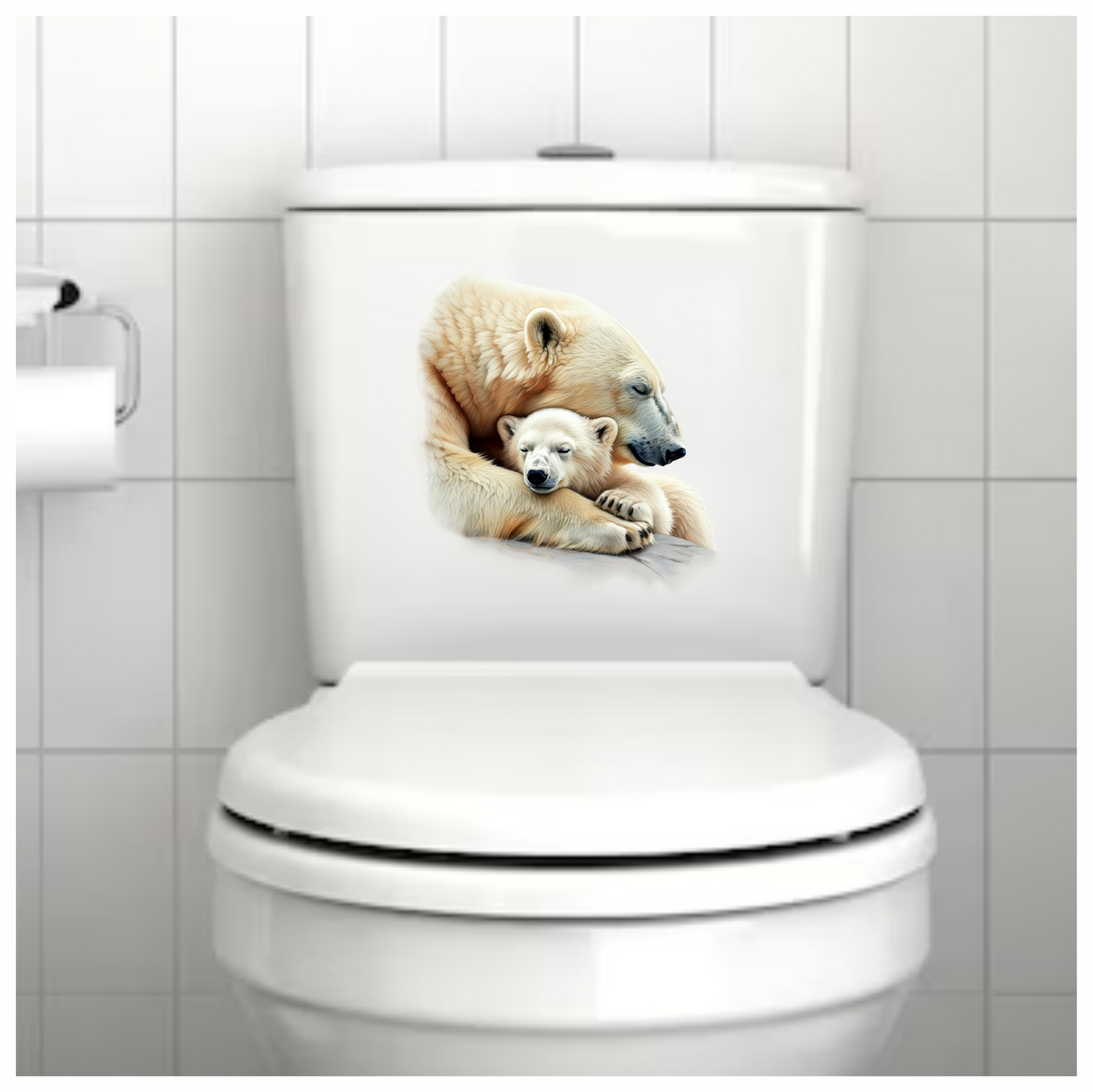 White Polar Bear Cub Sleeping Hug Vinyl Sticker Decal