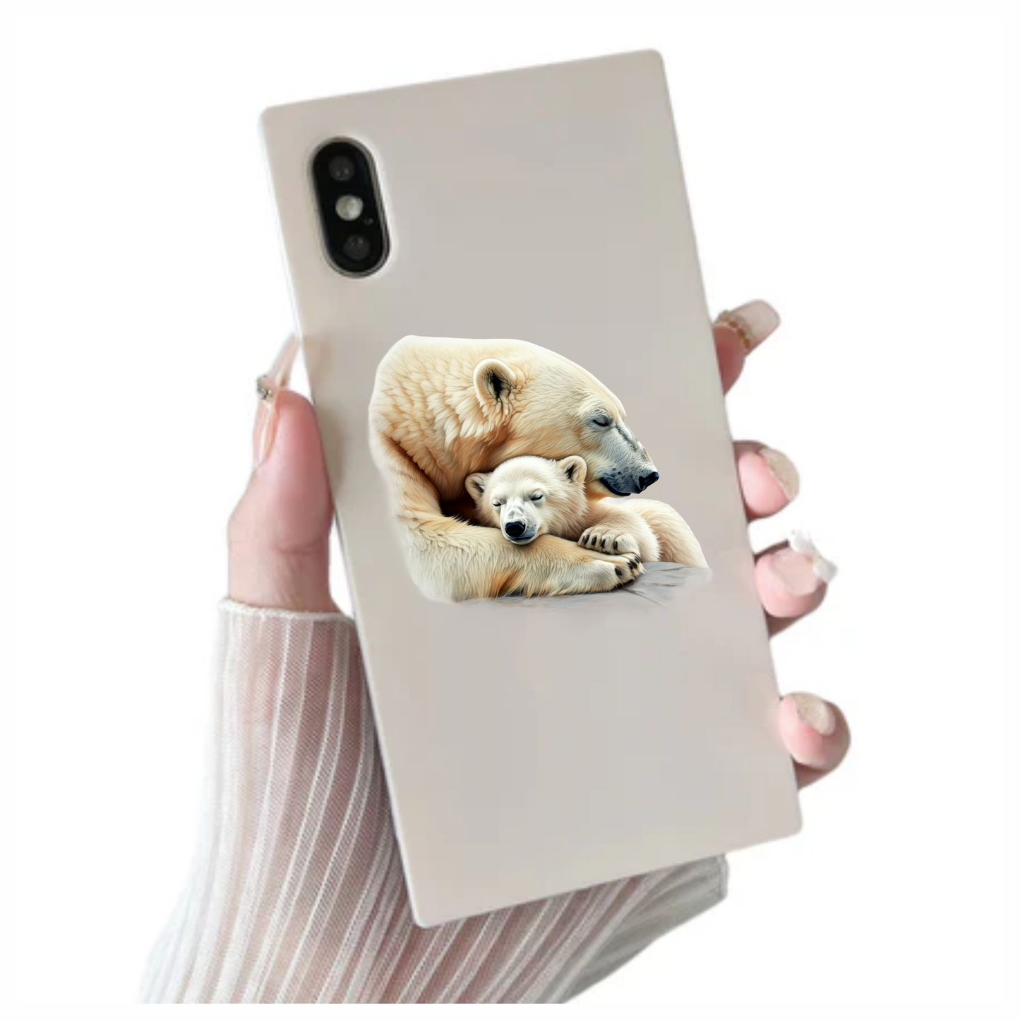 White Polar Bear Cub Sleeping Hug Vinyl Sticker Decal