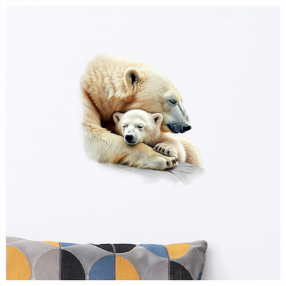 White Polar Bear Cub Sleeping Hug Vinyl Sticker Decal