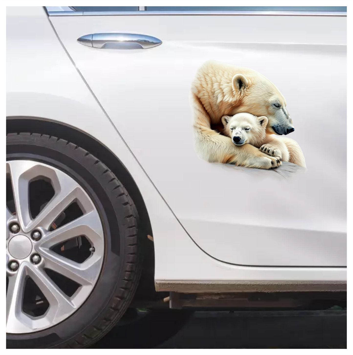 White Polar Bear Cub Sleeping Hug Vinyl Sticker Decal