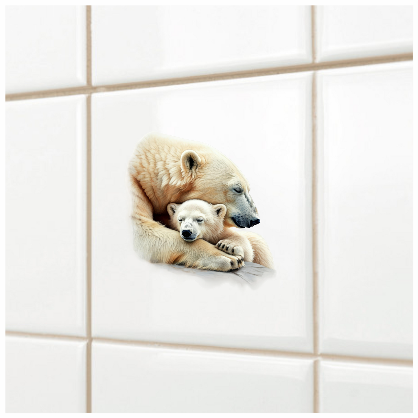 White Polar Bear Cub Sleeping Hug Vinyl Sticker Decal
