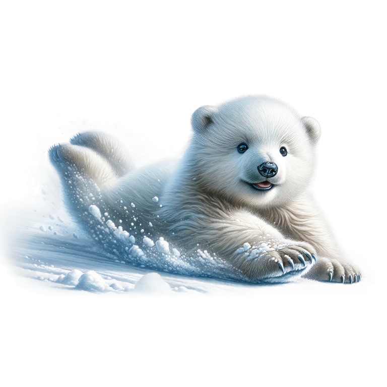 White Polar Bear Cub Sliding Snow Vinyl Sticker Decal