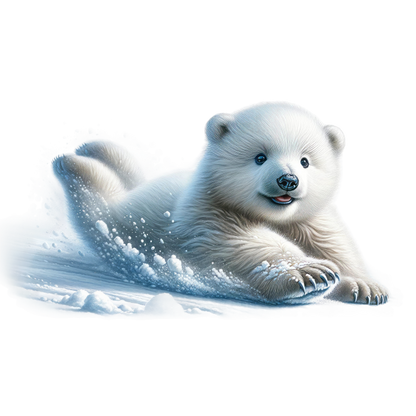 White Polar Bear Cub Sliding Snow Vinyl Sticker Decal