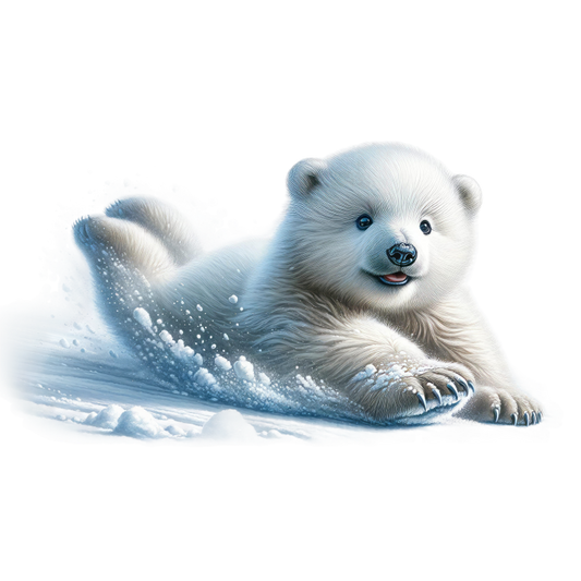 White Polar Bear Cub Sliding Snow Vinyl Sticker Decal