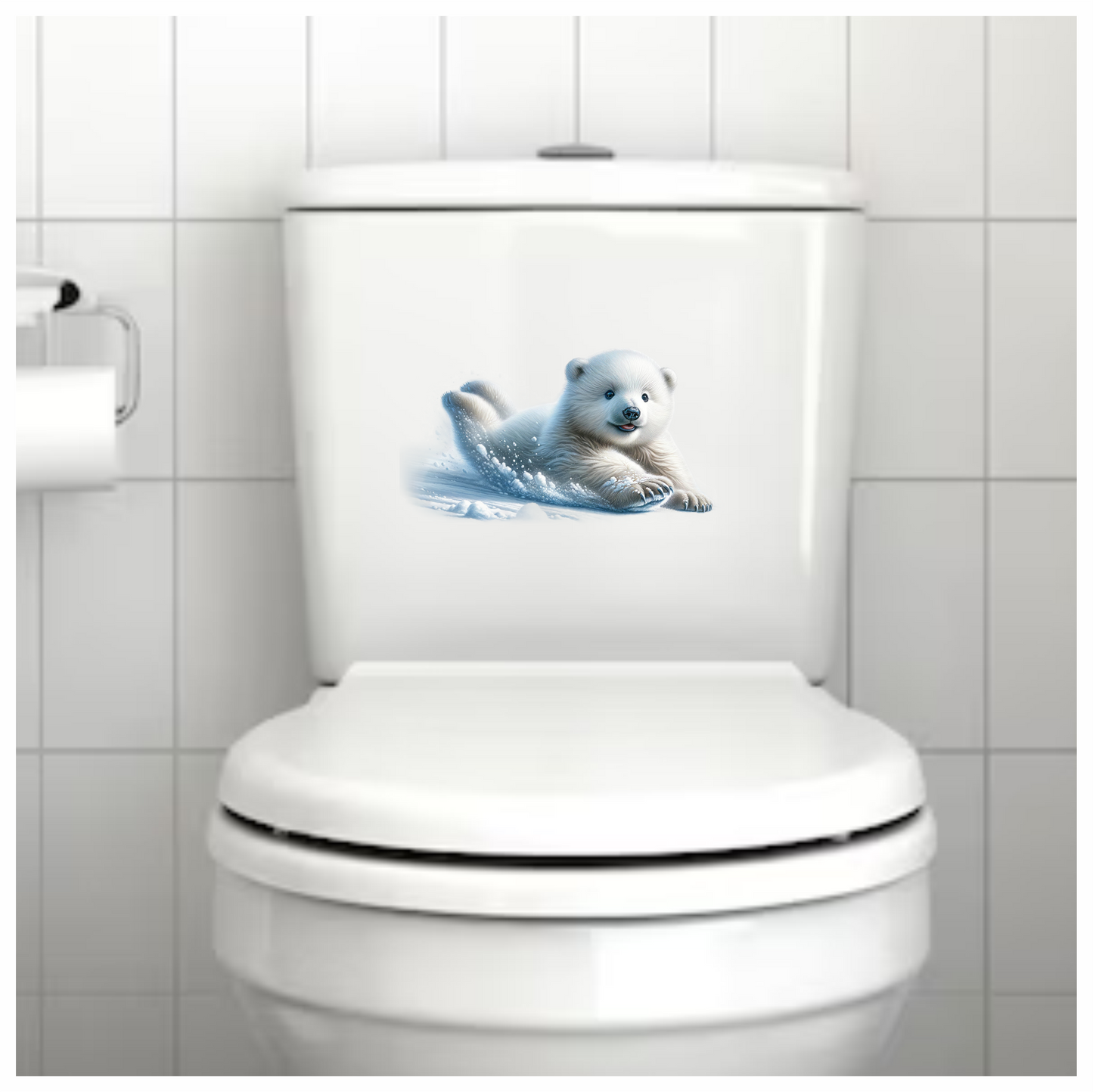 White Polar Bear Cub Sliding Snow Vinyl Sticker Decal