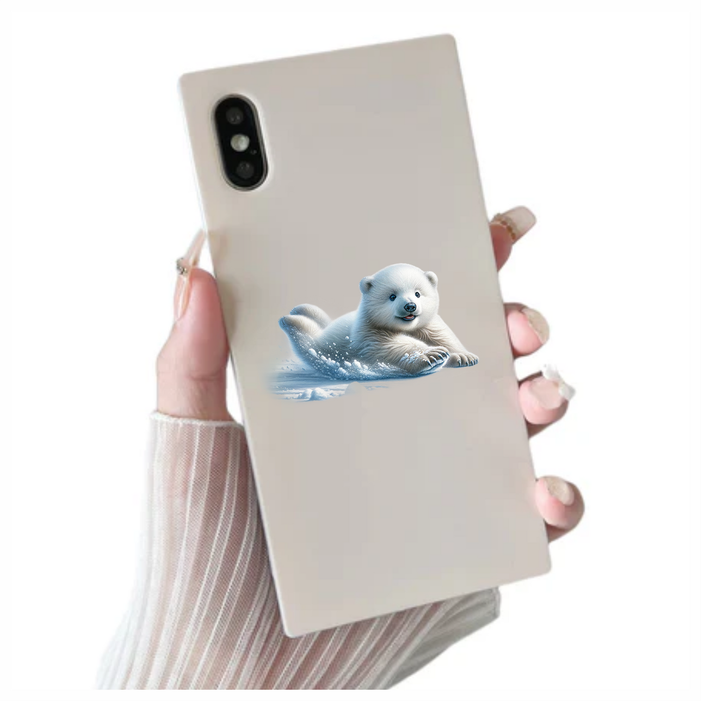 White Polar Bear Cub Sliding Snow Vinyl Sticker Decal